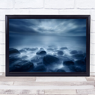 Blue Rocks Sea Milky Silky Smooth Wall Art Print