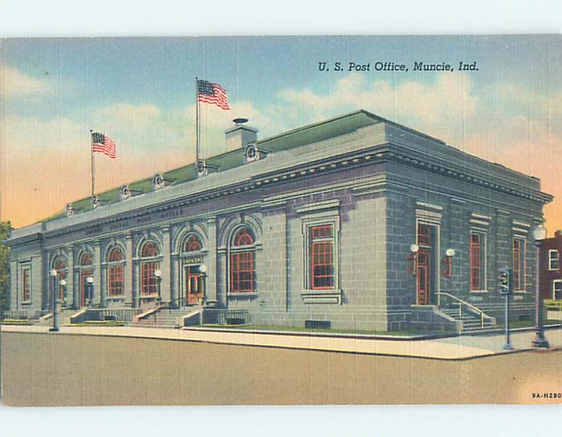 Unused Linen POST OFFICE SCENE Muncie Indiana IN  hs1191