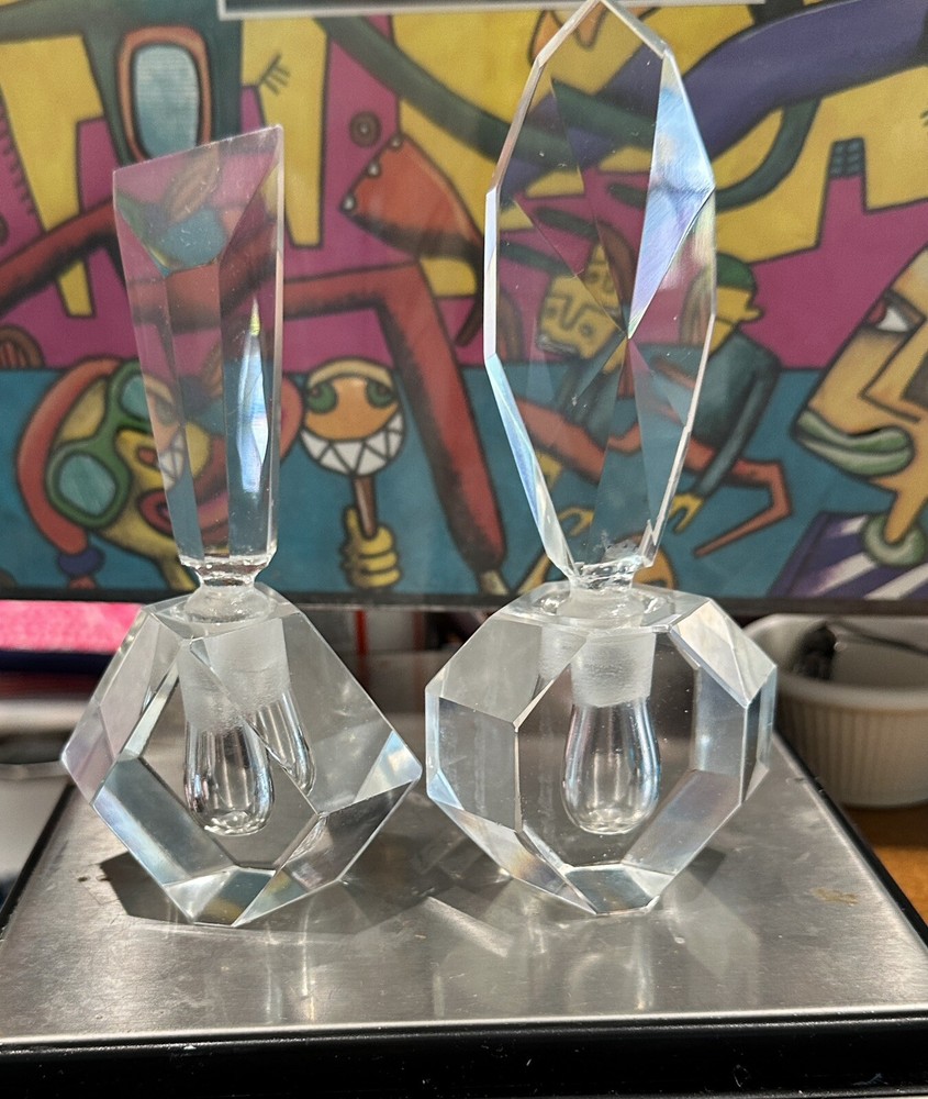 Art Deco Vintage Faceted Crystal Perfume Bottles with Glass Stoppers