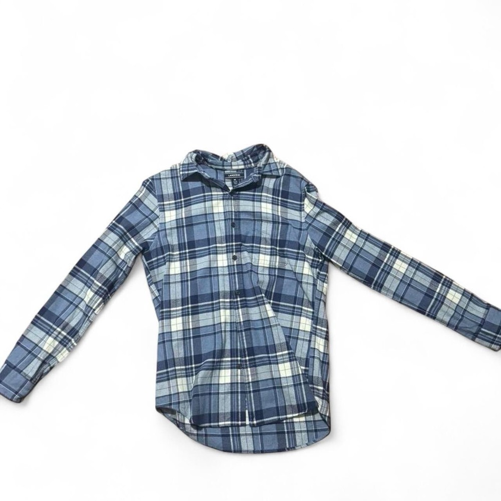 Title: Lands’ End Blue Plaid Flannel Button Up Shirt Men’s Medium Slim Fit