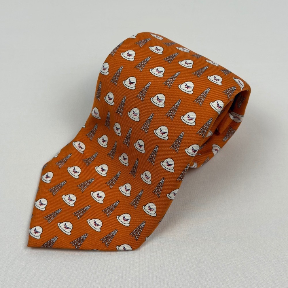 Vineyard Vines Mens Orange Silk Oil Derrick Tie American Energy Partners