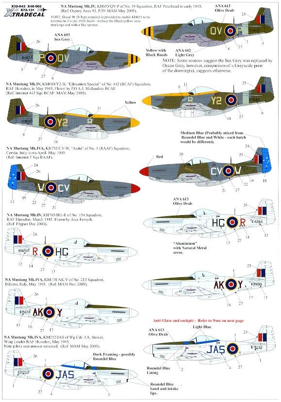 Xtra Decals 1/48 NORTH AMERICAN P-51D MUSTANG Mk.IV RAF RCAF & RAAF Service