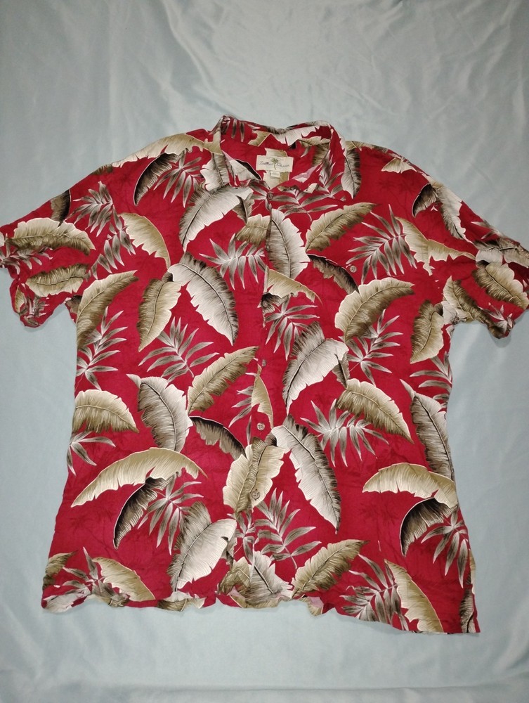 Island Shores Hawaiian Button Up Shirt Red Floral Short Sleeve Men's Size XXL
