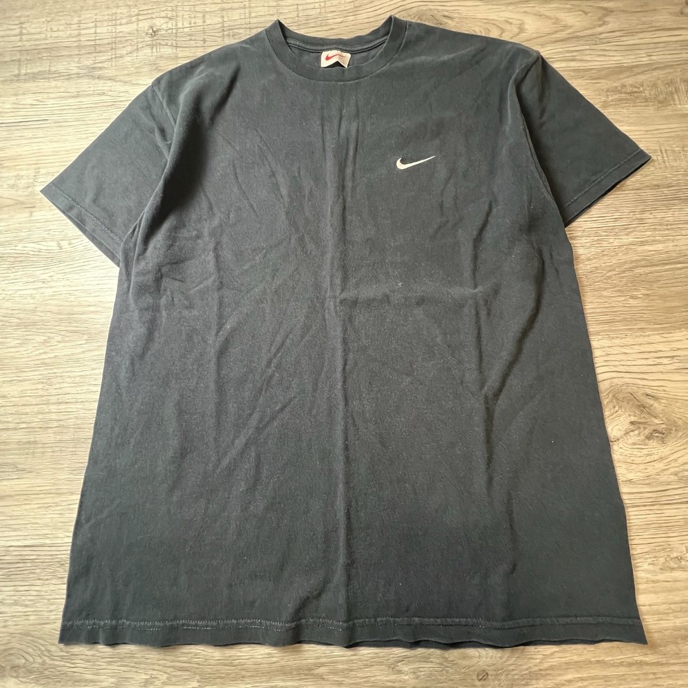 Nike T-Shirt Mens Large Black Short Sleeve Embroidered Swoosh Logo Basic Tee 90s