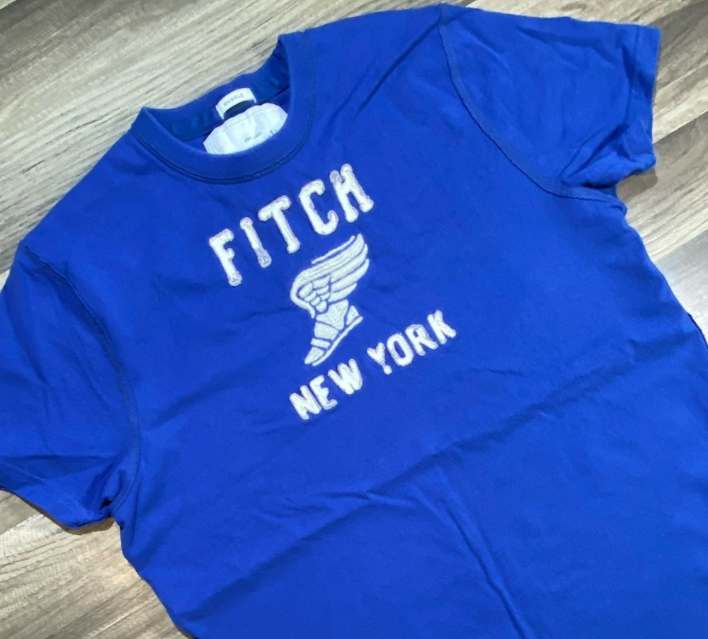 Abercrombie & Fitch Logo Shirt Men’s Large Blue Y2K Embroidered Graphic Muscle