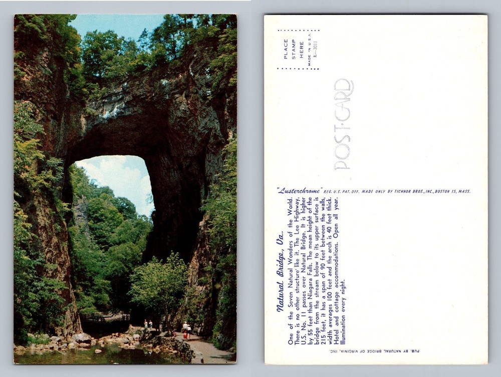 Natural Bridge, VA-Virginia, Natural Arch Lusterchrome View PC Vintage Postcard