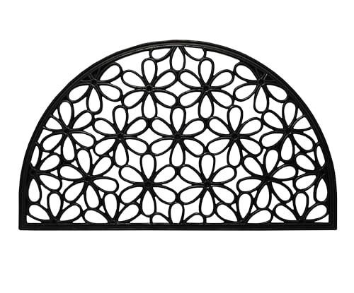 All Weather Rubber Doormat - Half Circle Floral Welcome Door Mat - Indoor