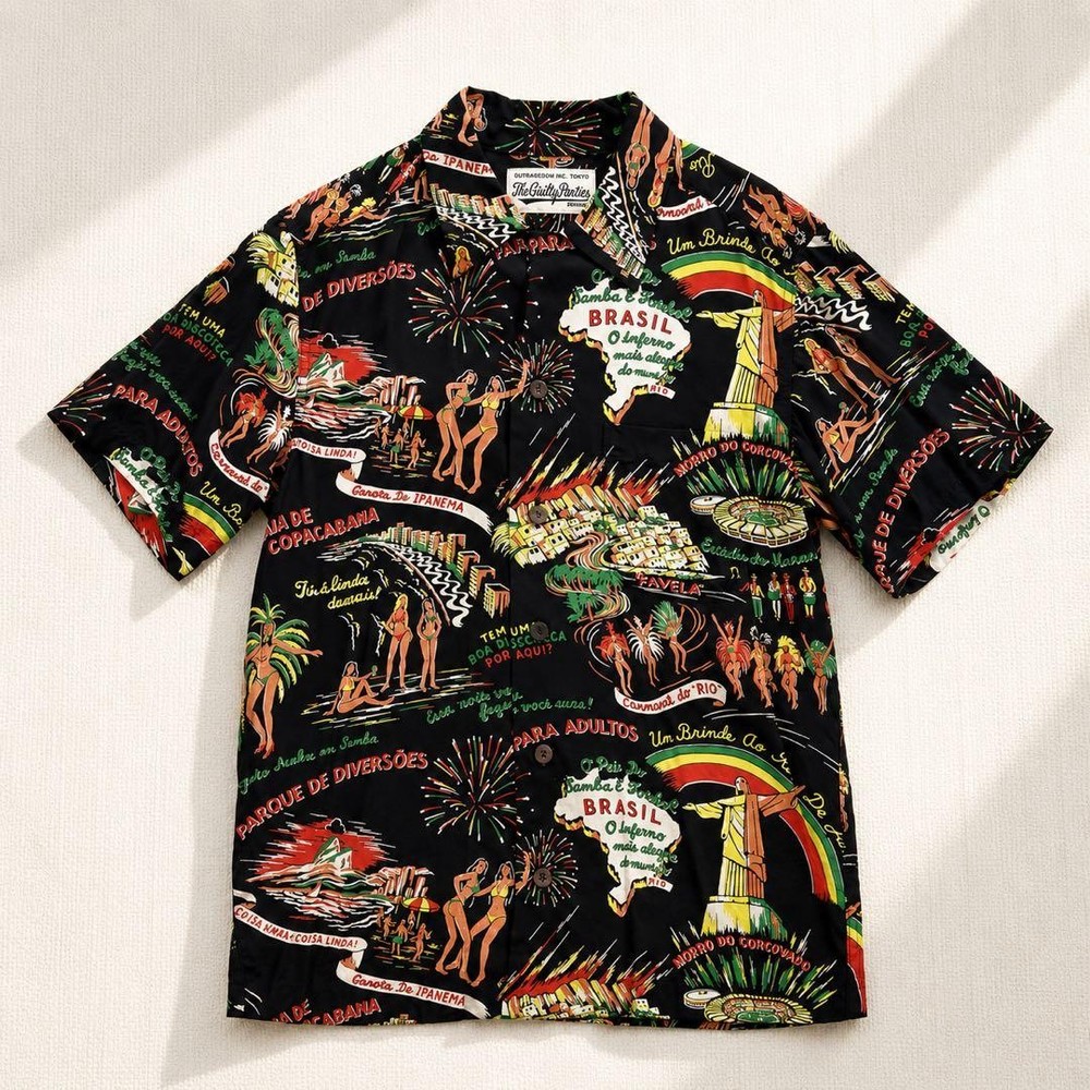 WACKO MARIA Brazil All-Over Rayon Aloha Shirt S Black Vintage Authentic