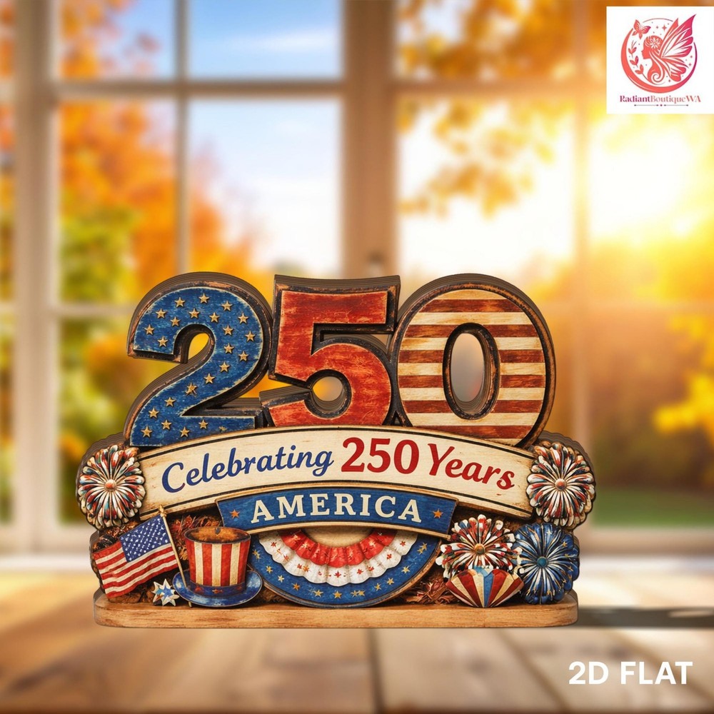 America 250 Years Wooden Block, Patriotic Decor, Fourth of July Celebration