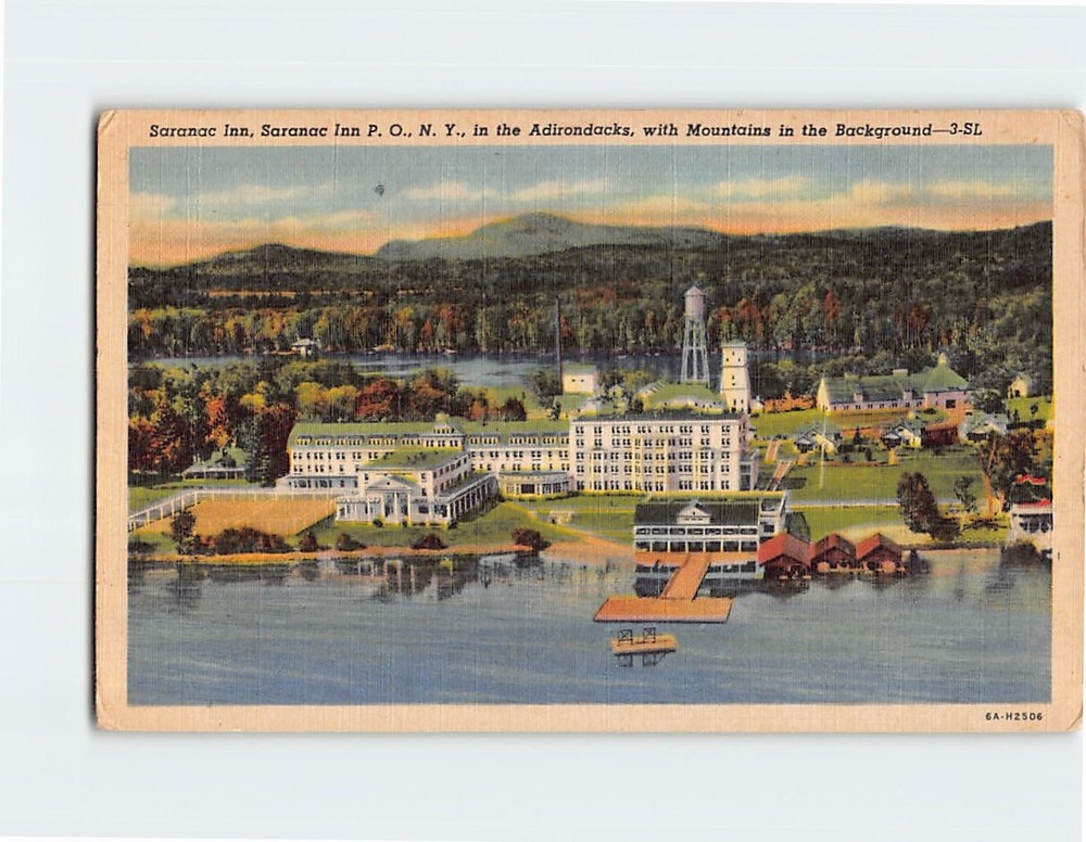 Postcard Aerial View Saranac Inn Adirondack Mountains NY USA