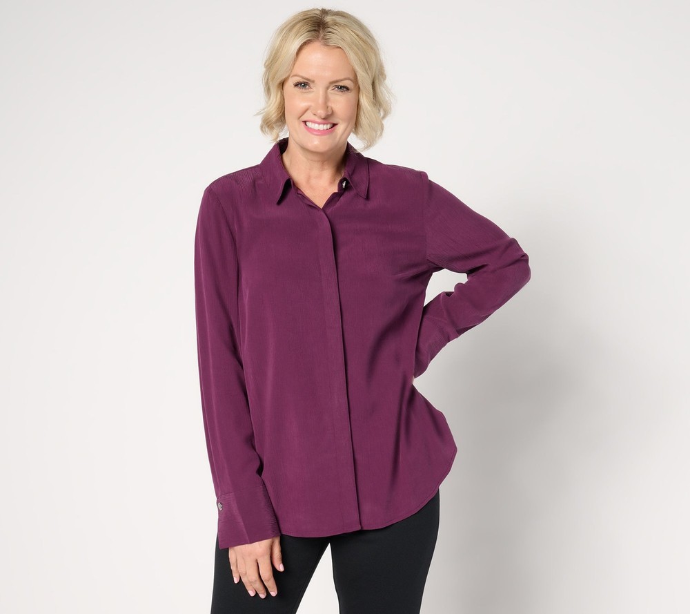 Spartina 449 Women's Top Sz L Sanded Crinkle Satin Tunic Shirt Purple A667548