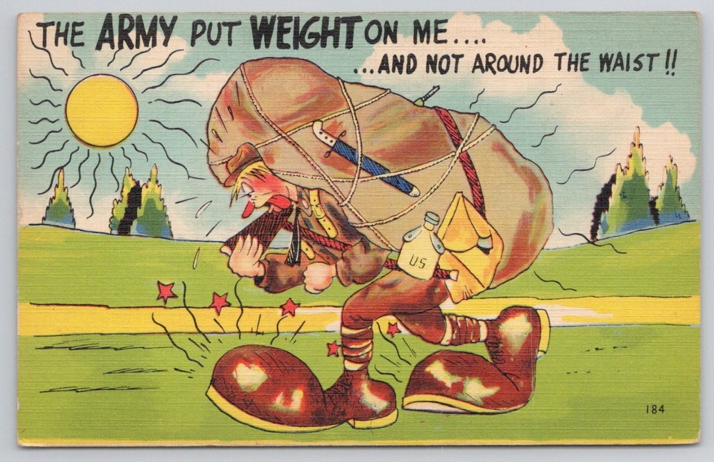 WWII Era Comic Postcard Soldier Army Weight Cartoon Colourpicture 184 Unposted