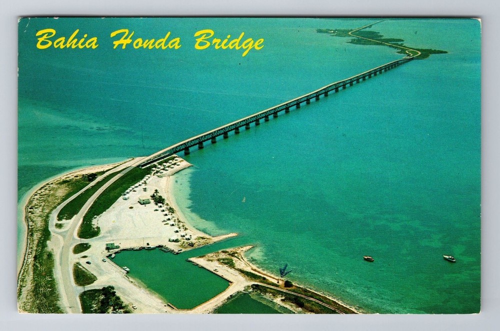 Key West FL-Florida, Aerial Bahia Honda Bridge, Antique, Vintage Postcard