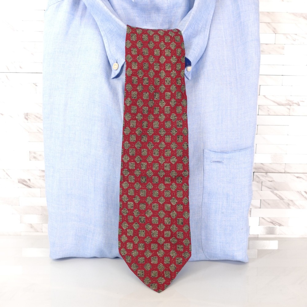 Enrico Coveri Neck Tie Mens Red Multicolor Geometric Silk Luxury Suit Italy