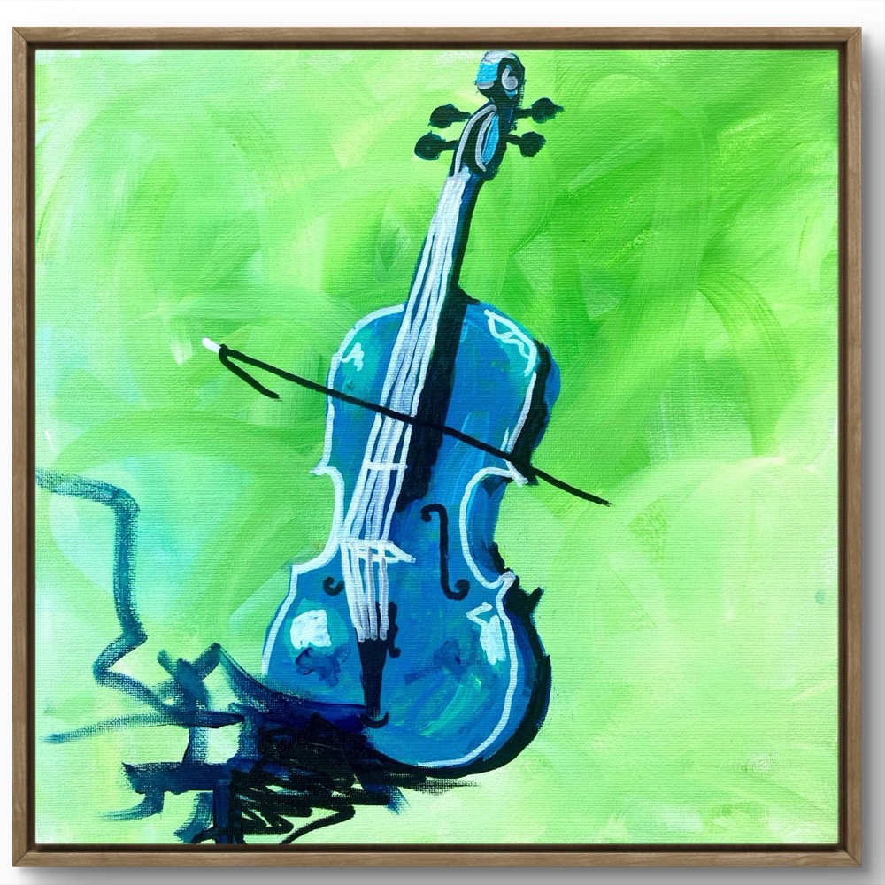 TITA PAINTZ Blue Violin Green Hand Painted 12x12 Canvas Wall Art