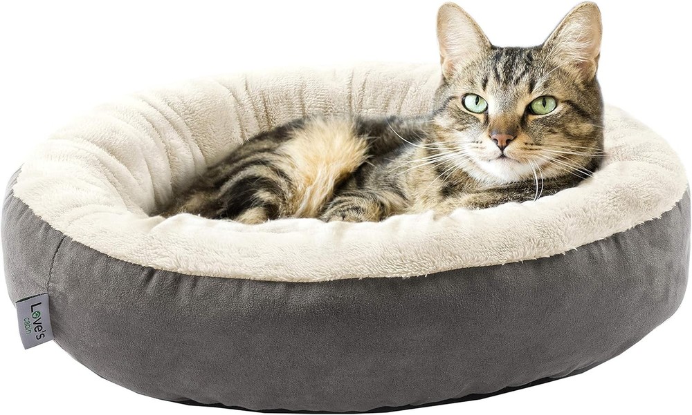 Love's Cabin Round Donut Cat and Dog Cushion Bed 20in Soft Washable Pet Bed Gray