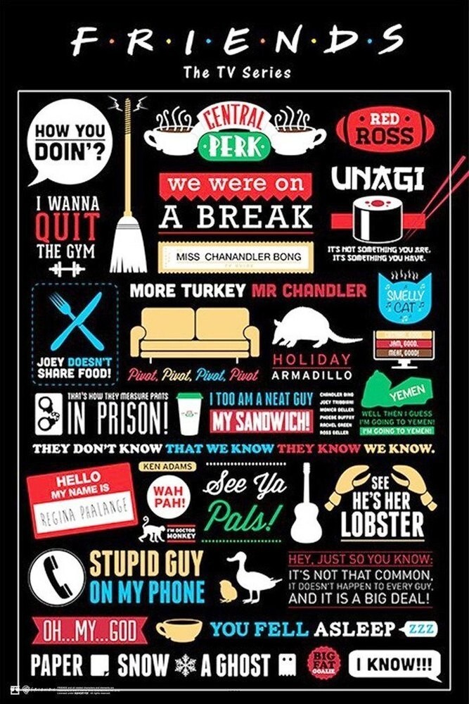 Friends - TV Show Poster Infographic - Quotes Logos Pictos - Art Wall Decor