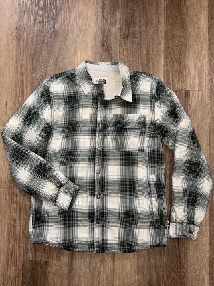 The North Face Campshire Shirt Jacket Green Plaid Sherpa Shacket Mens Medium