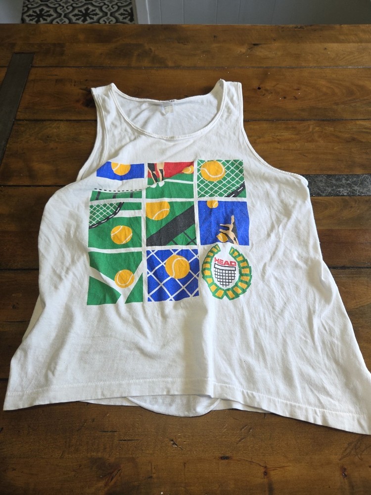 Vintage 90s HEAD Sportswear Tennis Graphic Tank Top Made in USA Mens M