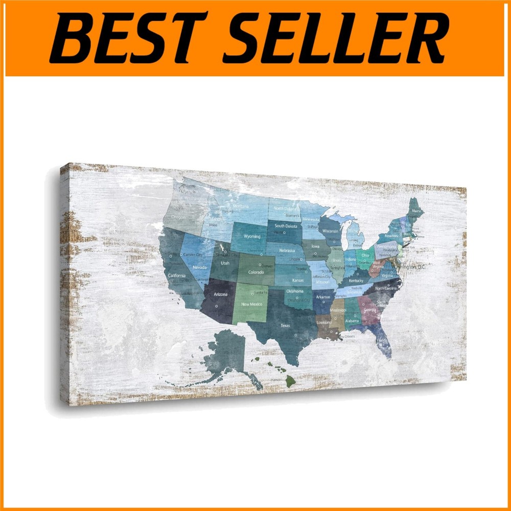 Rustic Wood World Map Canvas Wall Art – 20x40 Ready to Hang