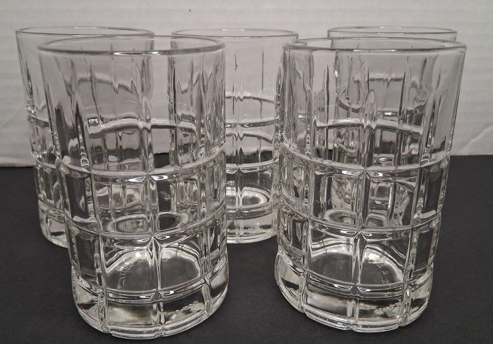 5 Vintage Anchor Hocking Glass TARTAN/Manchester Clear  Juice Tumbler 4 1/8