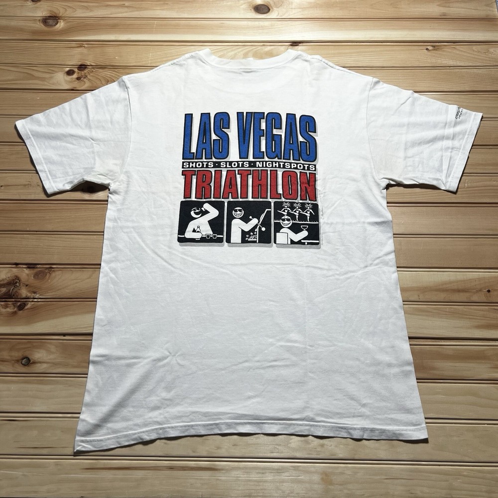 Vintage 90s Las Vegas Triathlon Shots Slots Nightspots Gambling Shirt Size Large