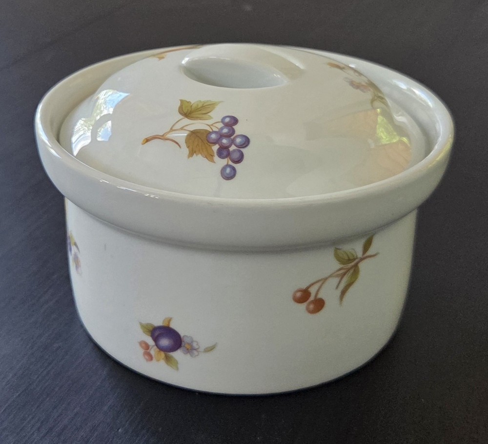 Vintage BIA Cordon Bleu Covered Casserole Dish Orchard Pattern Porcelain