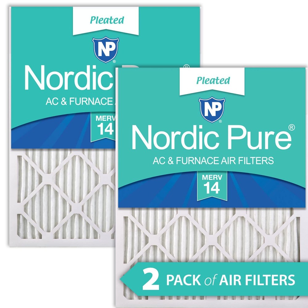 Nordic Pure 20x24x1 19 1/2 x 23 7/16 x 3/4 Pleated MERV 14 Air Filters 2 Pack