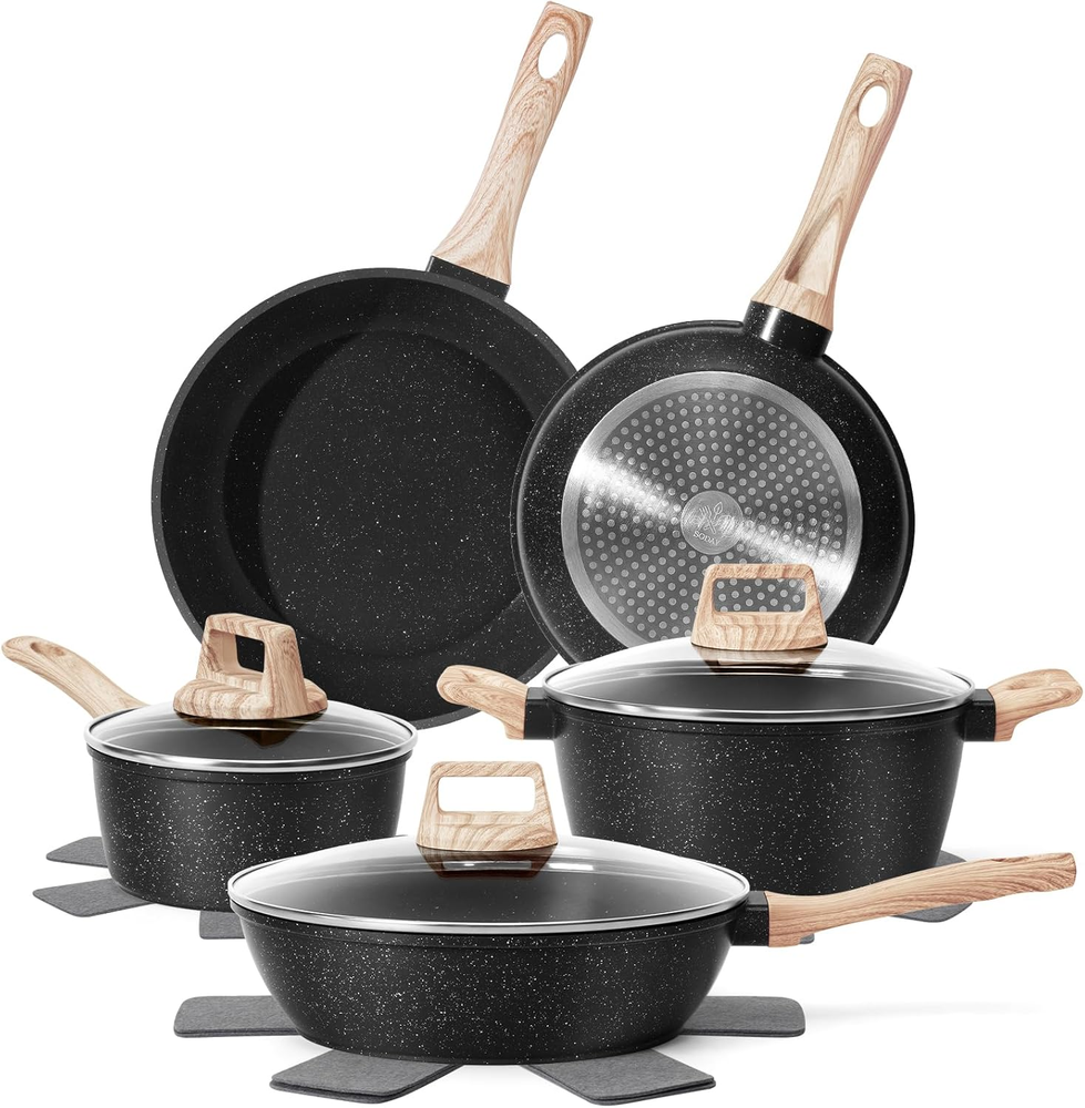 12-Piece Nonstick Black Granite Cookware Set for Induction Stoves