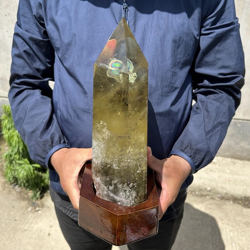 Top 15.2LB Natural Smoky Citrine Quartz Obelisk Wand with Healing Properties and Stand WA186