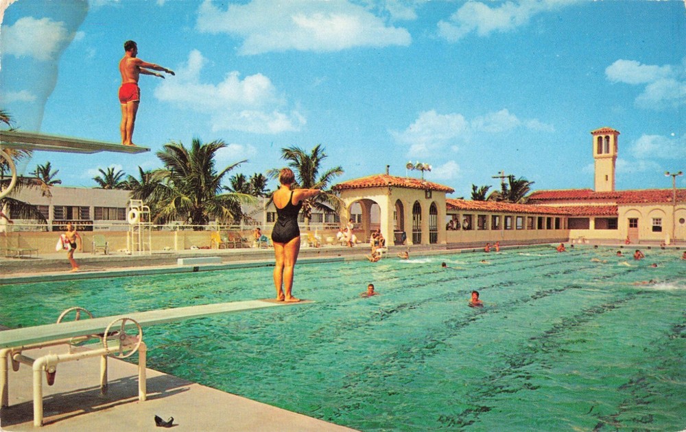 Fort Lauderdale FL Florida, Municipal Olympic Swimming Pool, Vintage Postcard