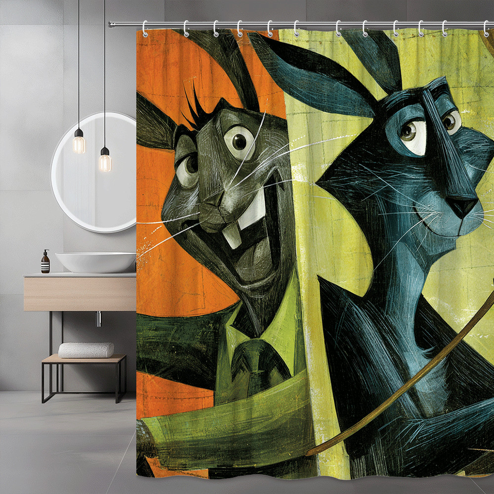 Abstract Cat Shower Curtain Black Green Orange Graphic Print