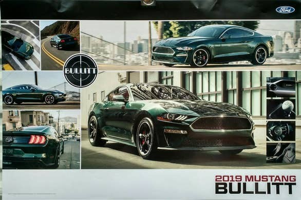 New 2019 Ford Mustang Bullitt Double Sided Dealership Ad Poster 24” x 36”