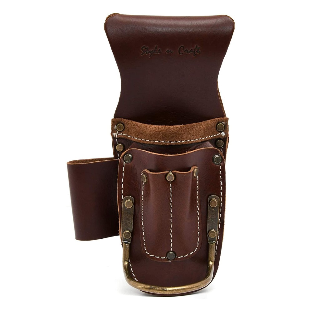 5-Pocket Leather Tool Pouch for Pliers & Hammer - Full-Grain Multi-Tool Holder