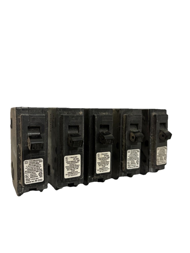 (Lot Of 5) Square D HOM115 1 Pole 15 Amp Homeline Circuit Breakers