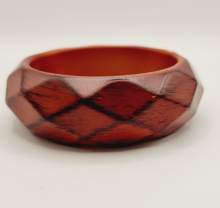 M. Haskell BANGLE Bracelet Slip On  Faux Wood Faceted Vintage Jewelry