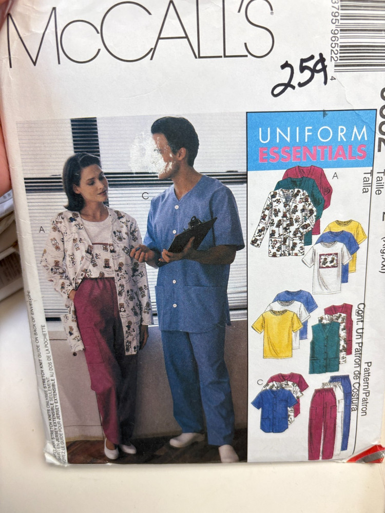 McCalls 9652 sewing pattern: Adult SCRUBS Uniform essentials, XL-XXL, UNCUT