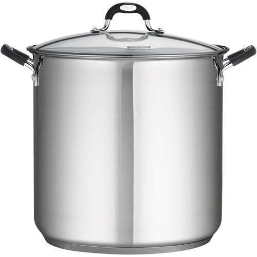 22 Quart Stainless Steel Covered Stock Pot Clear Glass Lid Soft-grip Handles