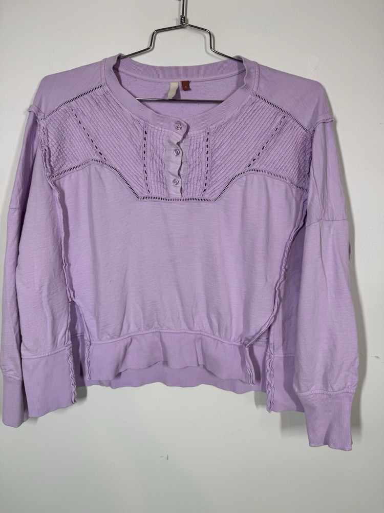 PILCRO By Anthropologie Pintuck Oversized Sweatshirt Lavender Size M Shabby Chic