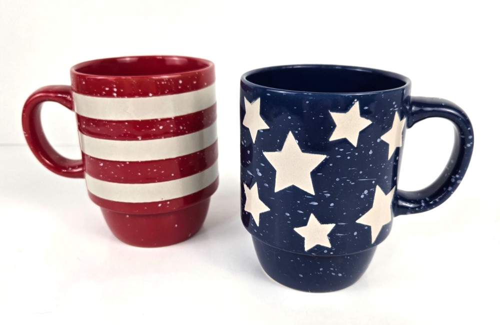 Patriotic Themed Coffee Mugs Red, Cream, Blue 4 3/8