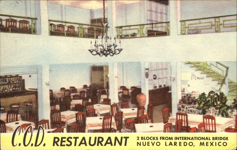 COD Restaurant ~ interior dining room  Nuevo Laredo Mexico ~ 1950s postcard