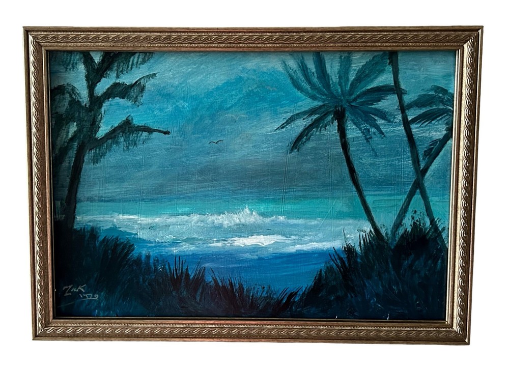 Original Florida Highwaymen Inspired Tropical Seascape Painting Framed