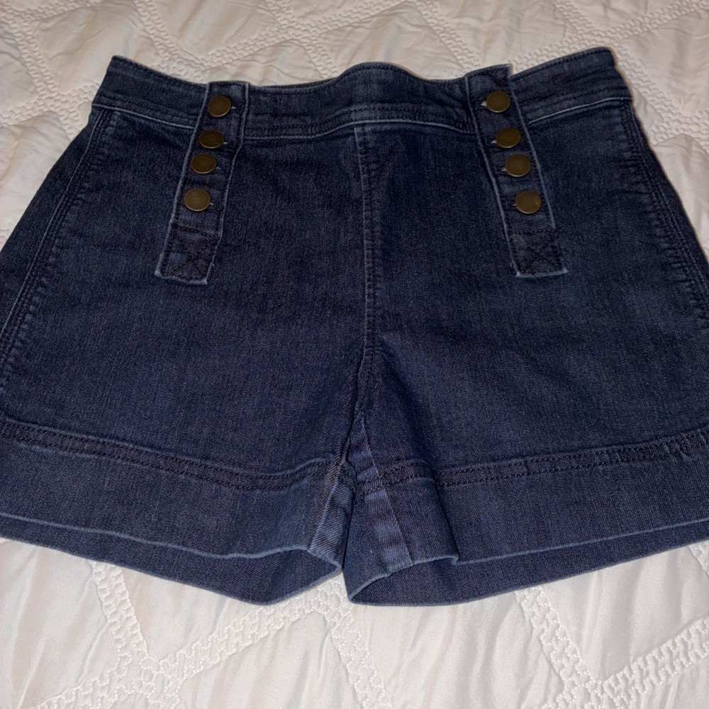 LOFT Shorts Sz 0/25 Blue Denim Sailor Button High Rise