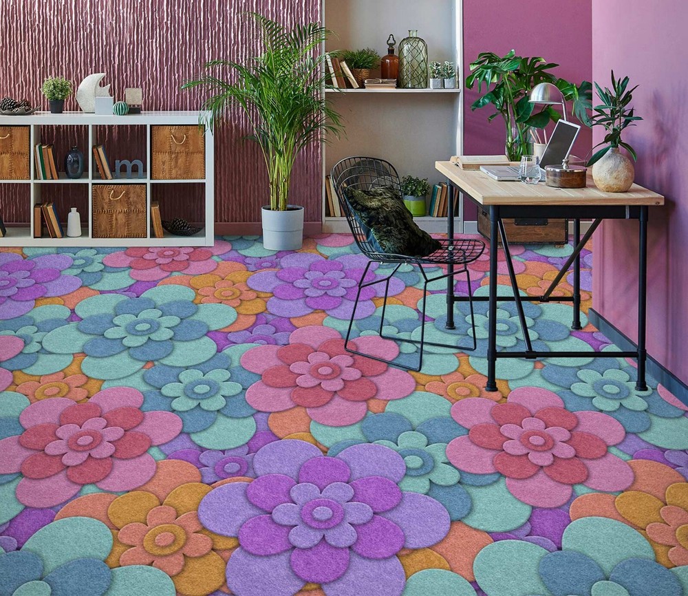 3D Purple Flower SKE1602 Epoxy Floor and Wall Decal Sticker