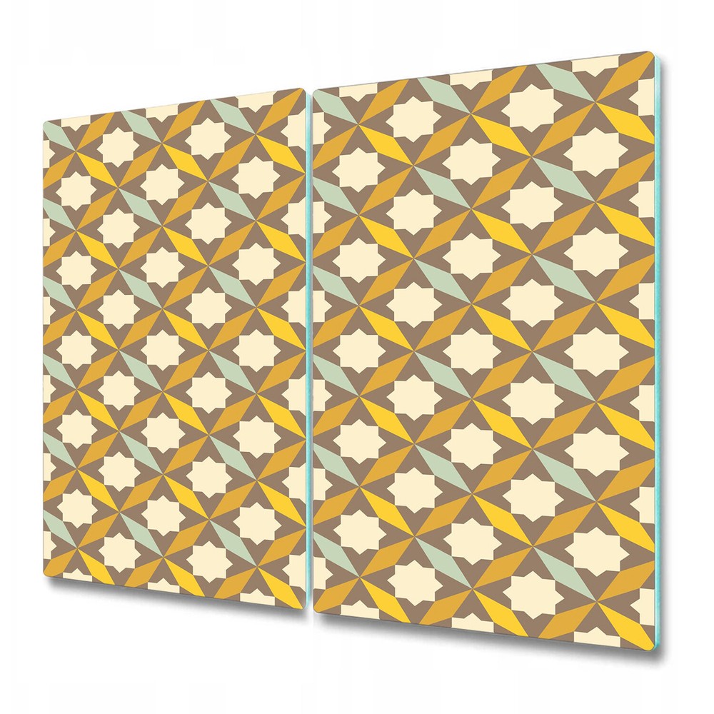 Glass Worktop Kitchen Chopping Board Abstract retro geometric golden and brown