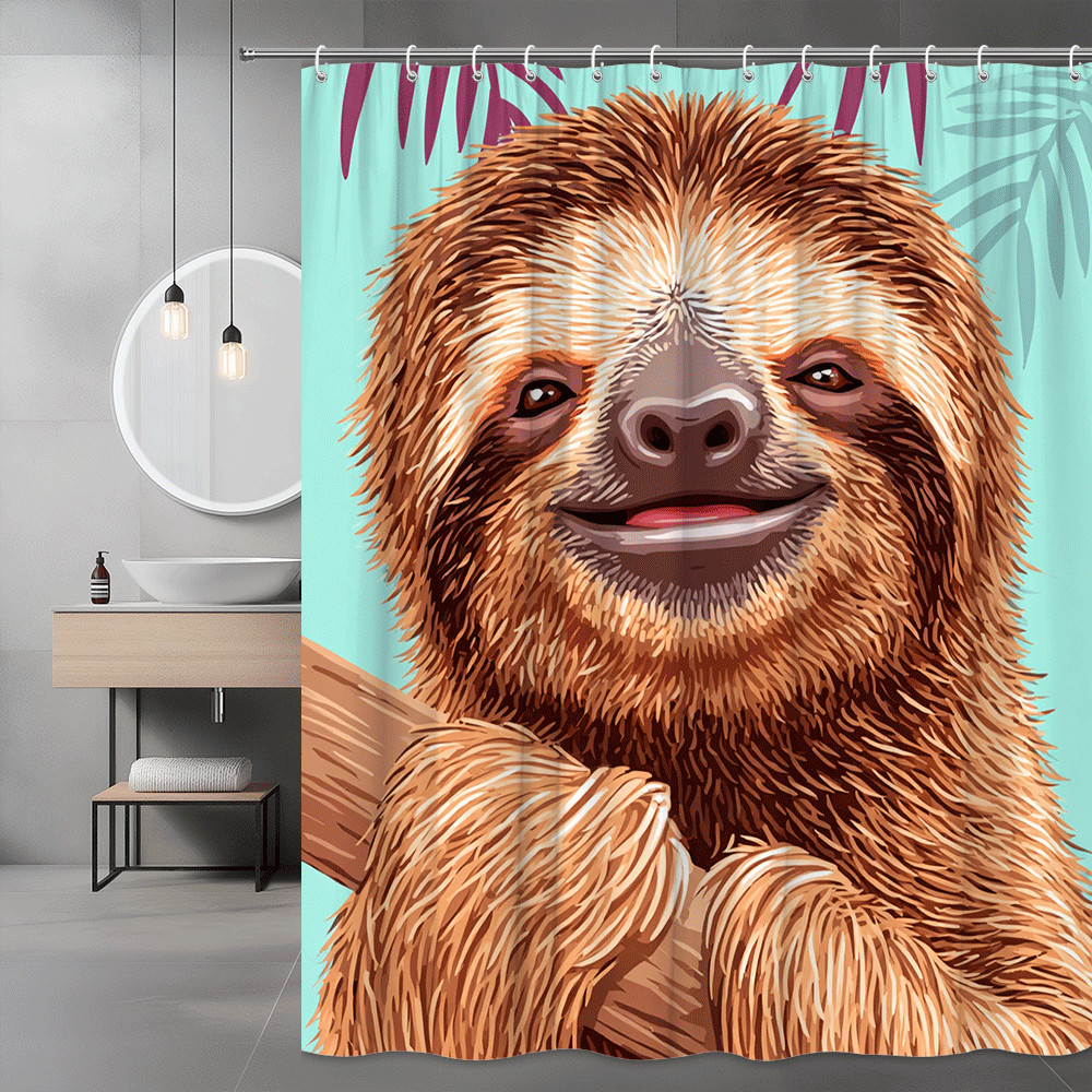 Sloth Shower Curtain Tropical Animal Print Bathroom Decor