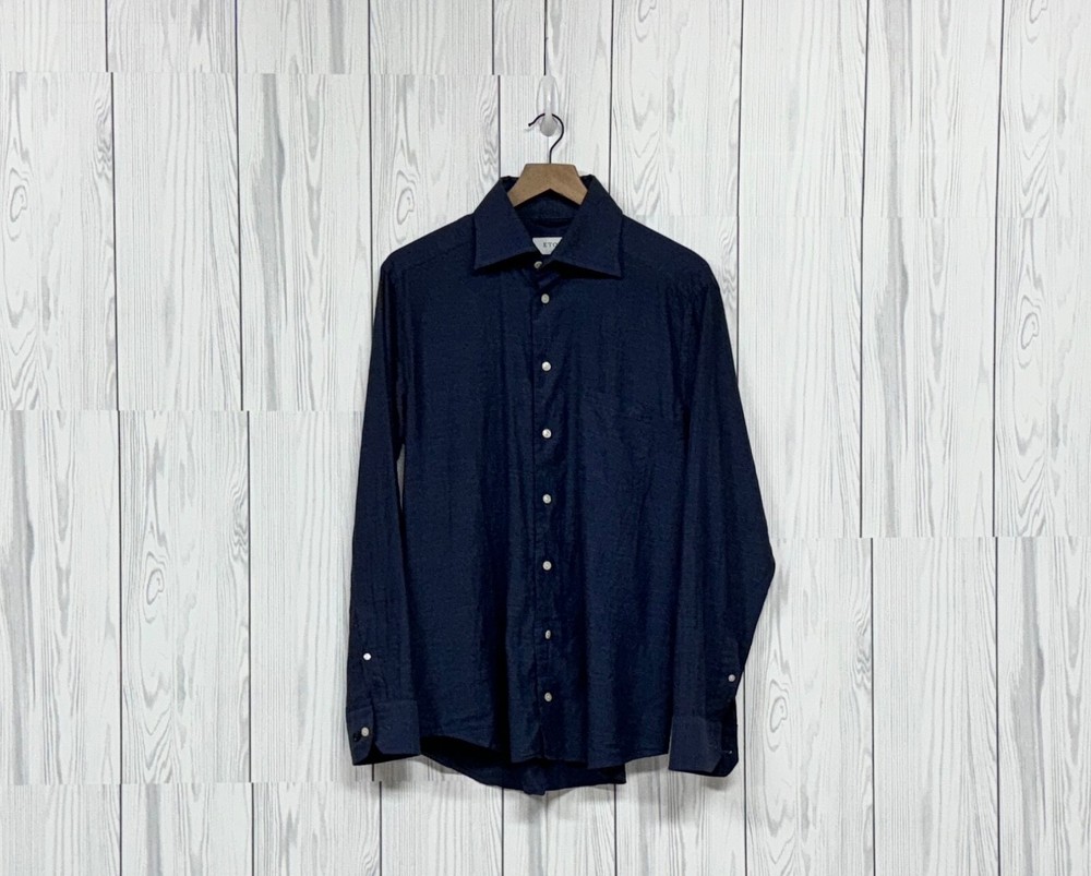 Eton shirt mens size large button up long sleeve slim fit solid navy
