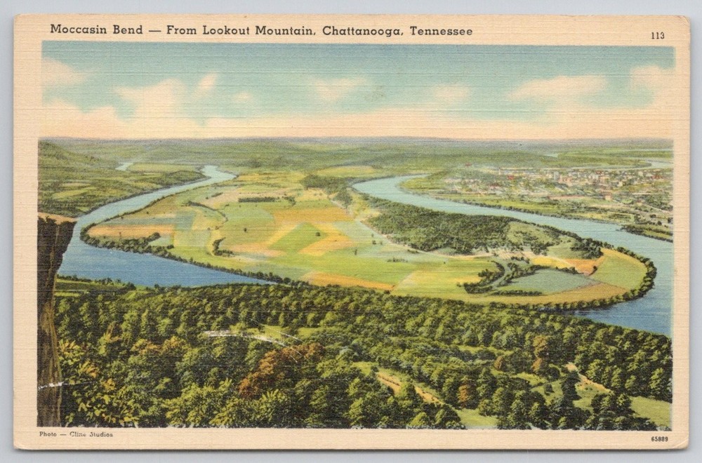 Moccasin Bend Lookout Mountain Chattanooga TN Tichnor Linen Postcard
