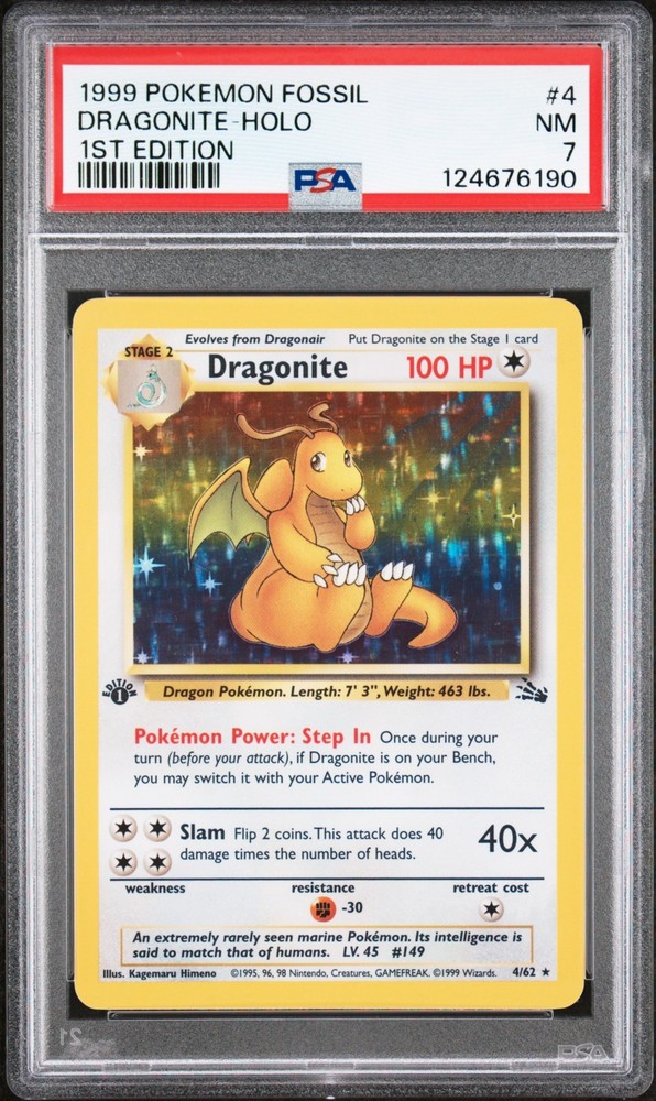 1999 Pokemon Dragonite-Holo 1St Edition Fossil #4 Psa 7RCH IS ACCEPTING CONSIGNMENTS! UP TO 95% PAYOUTS!