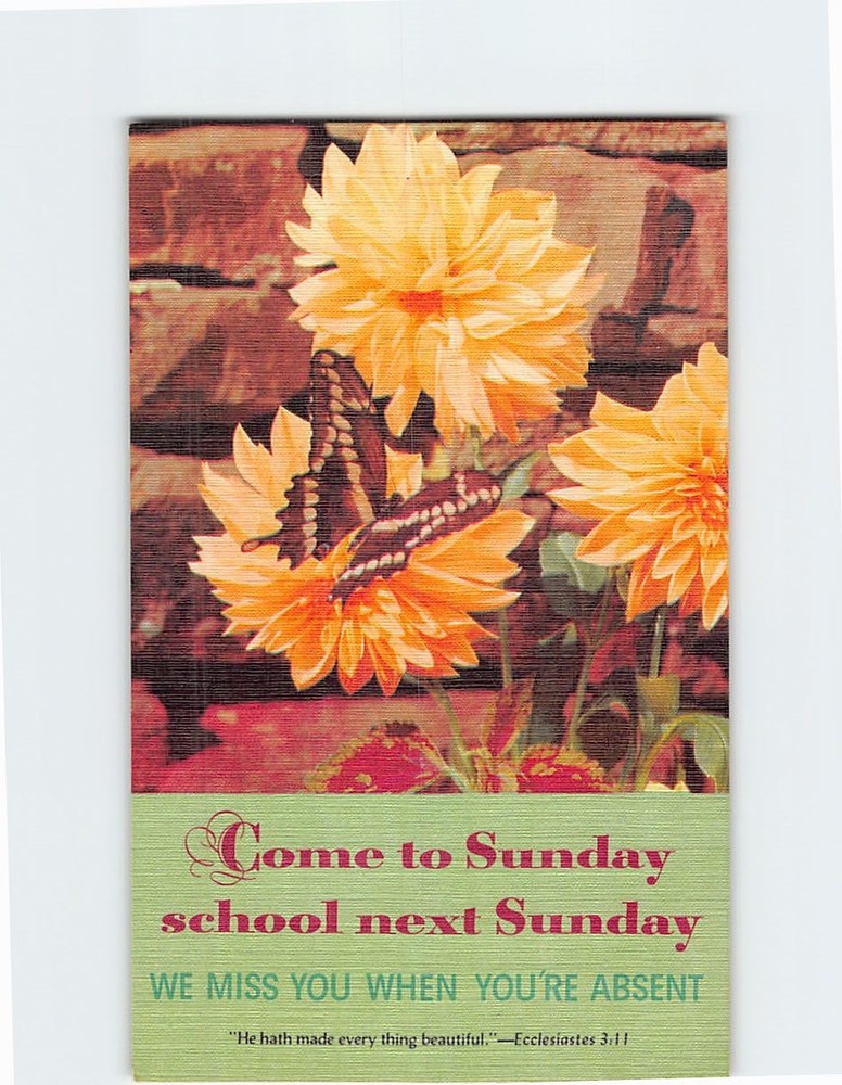 Postcard Dahlias & Butterfly Ecclesiastes 3:1 Bible Verse